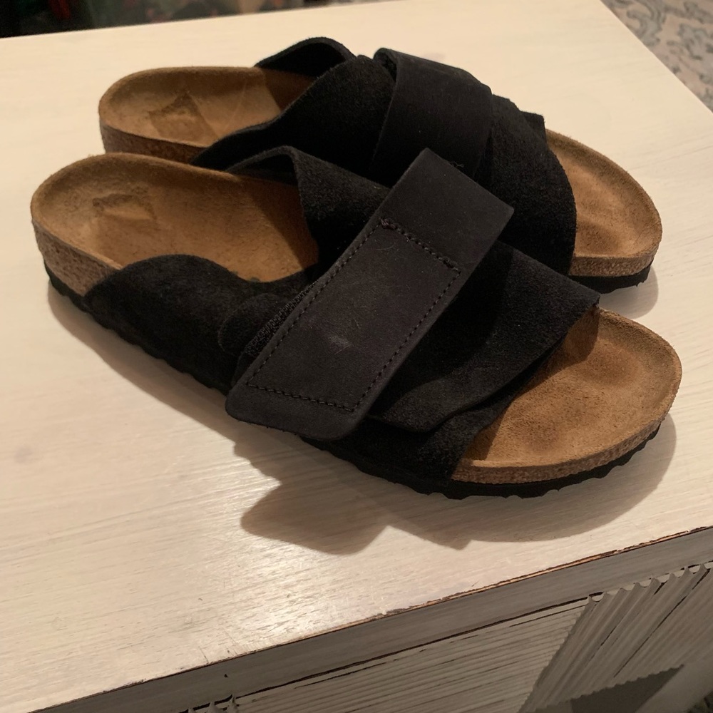 Birkenstock Kyoto Nubuck Suede Leather Sandal Slide Black Size 39